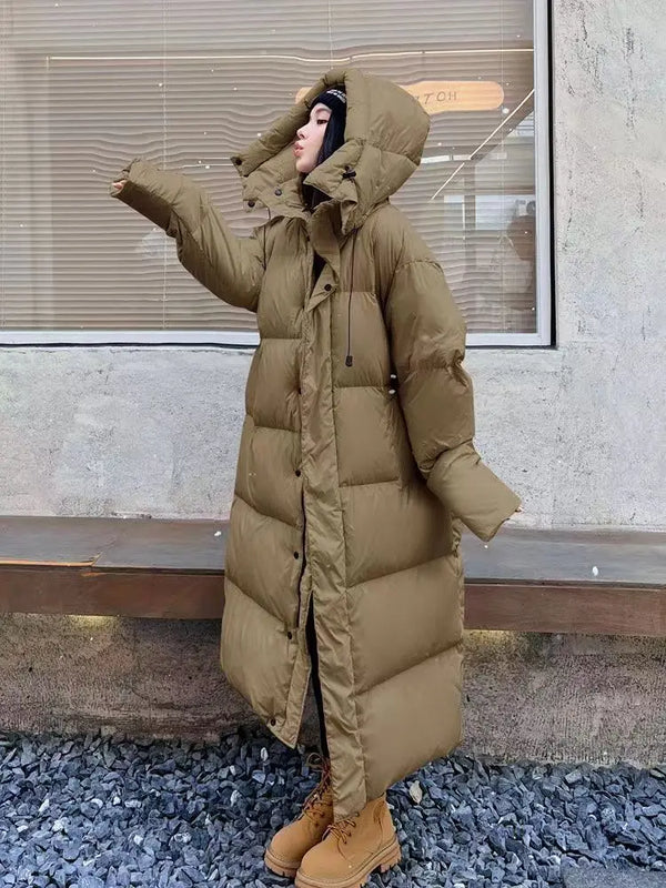 Lässige Lange Pufferjacke Mit Kapuze Für Damen | Winter
