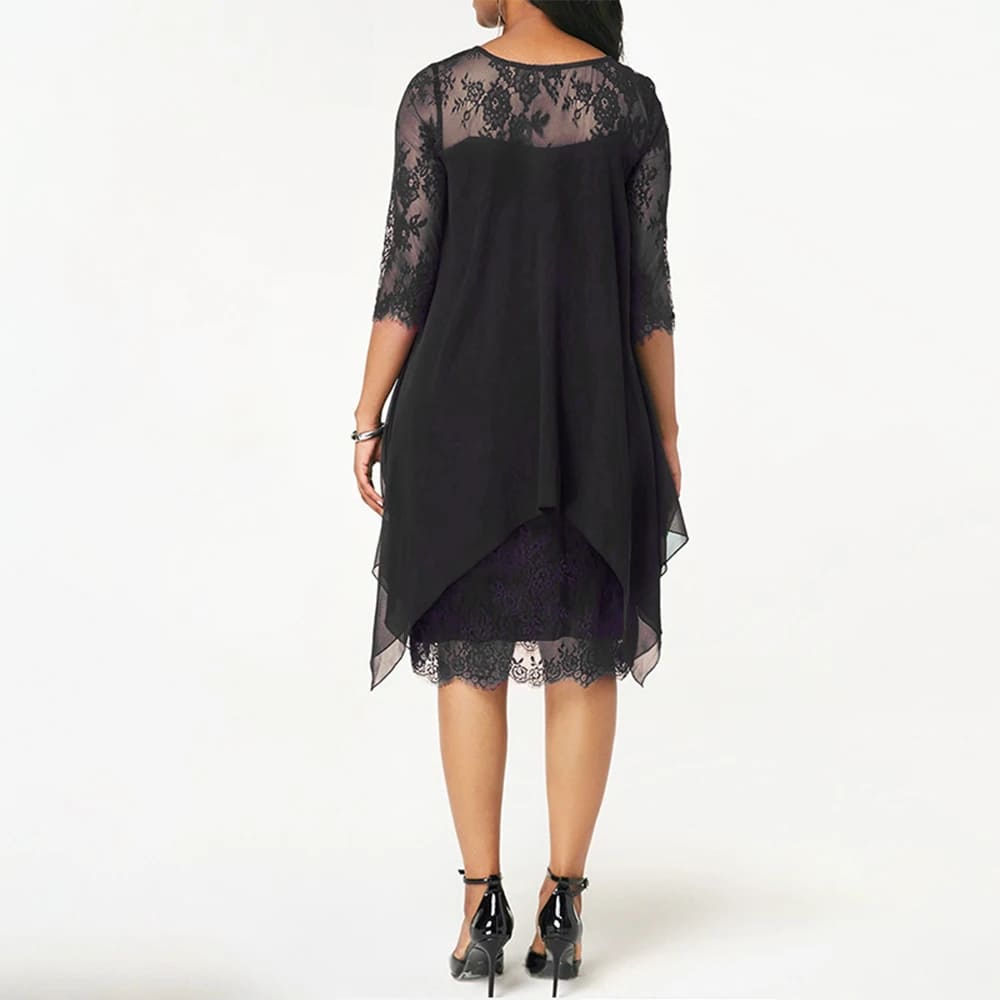 Damen Elegantes Kleid | Fließender Schnitt Mit Spitze