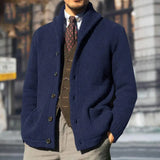 Winterliche Einfarbige Strickjacke Mit Knöpfen Und Tasche Für Herren | Langarm