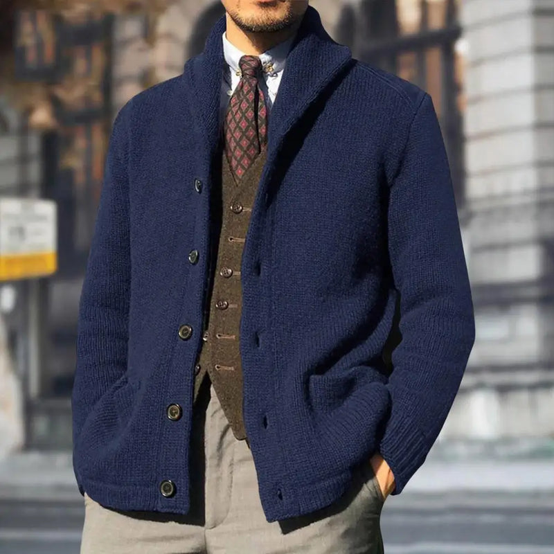 Winterliche Einfarbige Strickjacke Mit Knöpfen Und Tasche Für Herren | Langarm
