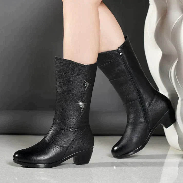 Damen Schwarze Stiefel Mit Blockabsatz | Winter