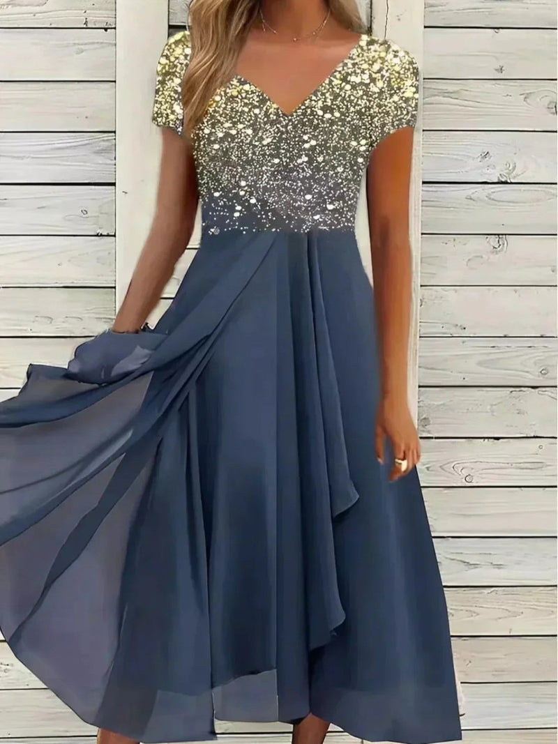 Amandine | Elegantes Blumenkleid Für Damen | Kurzarm