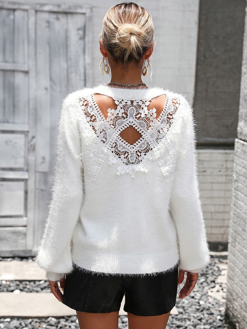 Elvie - Flauschiger Pullover mit Spitze