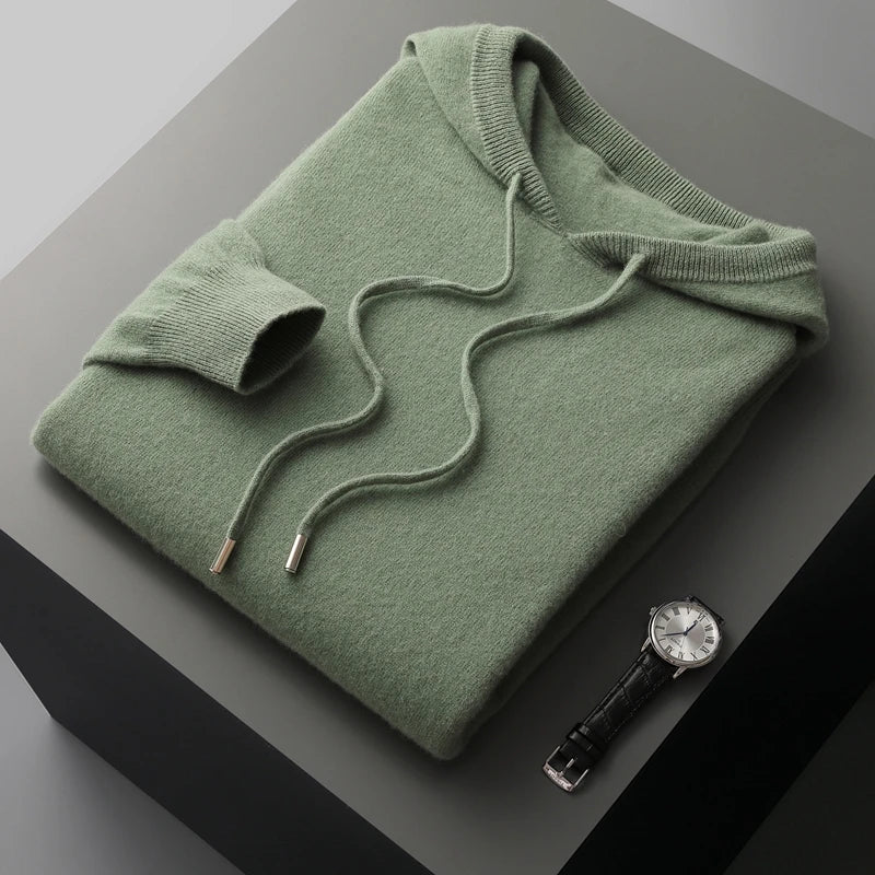 Einfarbiger Kaschmir-Hoodie Mit Langen Ärmeln Für Herren | Winter