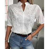 Elegante Bluse Mit Stickerei Für Frauen | Weiß