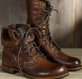 Strapazierfähige Herrenstiefel Aus Leder Im Biker-stil | Schnürstiefel