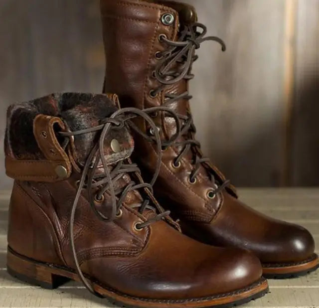 Strapazierfähige Herrenstiefel Aus Leder Im Biker-stil | Schnürstiefel