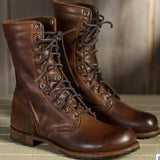 Strapazierfähige Herrenstiefel Aus Leder Im Biker-stil | Schnürstiefel