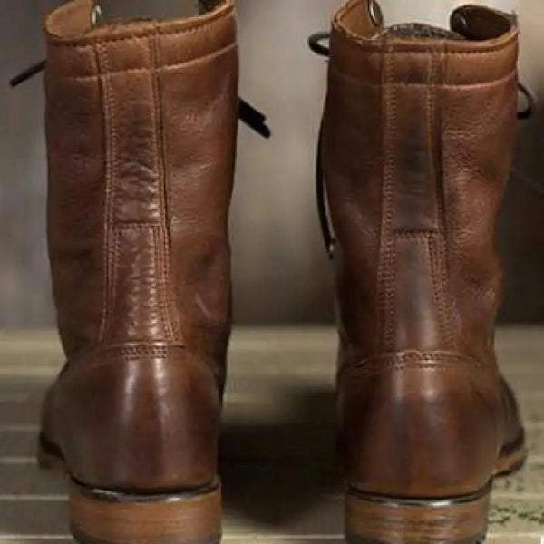 Strapazierfähige Herrenstiefel Aus Leder Im Biker-stil | Schnürstiefel
