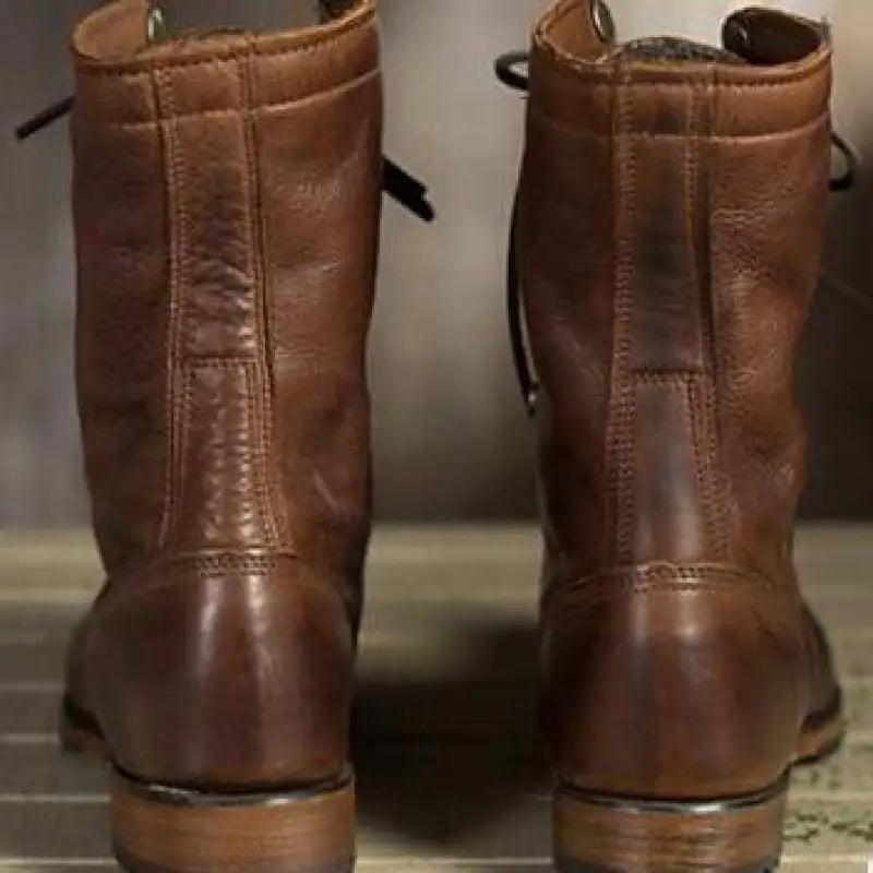 Strapazierfähige Herrenstiefel Aus Leder Im Biker-stil | Schnürstiefel
