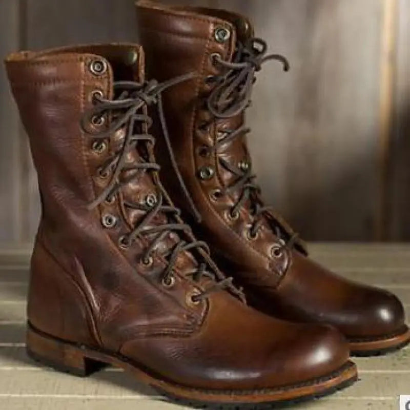 Strapazierfähige Herrenstiefel Aus Leder Im Biker-stil | Schnürstiefel
