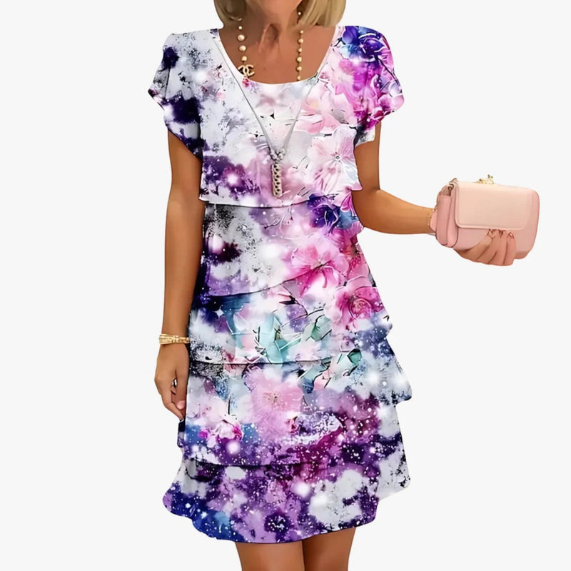 Kurzärmliges Rüschenkleid Mit Blumenmuster Für Frauen | Mini