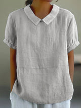 Lässige Bluse Mit Pan-kragen Für Frauen | Kurzarm