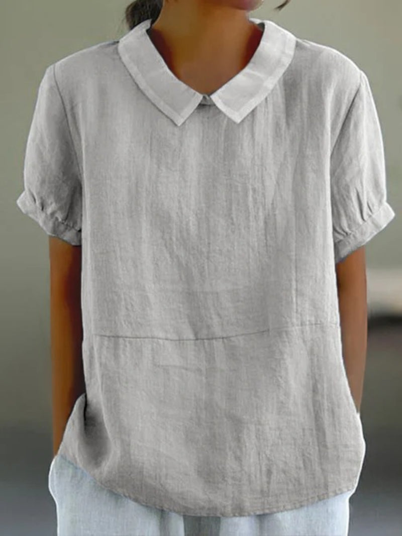 Lässige Bluse Mit Pan-kragen Für Frauen | Kurzarm