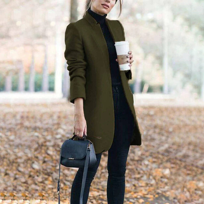 Modischer Trenchcoat Mit Geradem Schnitt Für Damen | Offene Vorderseite