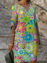 Florales V-ausschnitt Sommerkleid Für Frauen | Midi