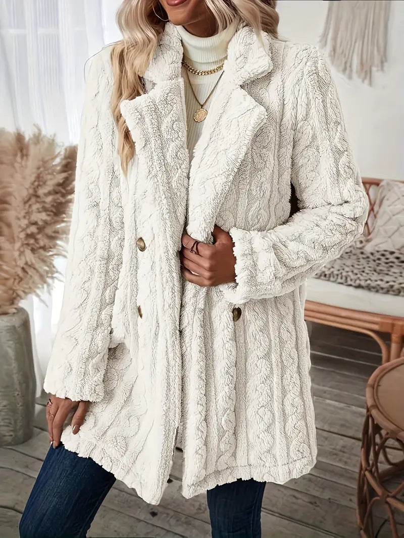 Klassischer Langer Strickmantel Mit Revers Für Damen | Winter