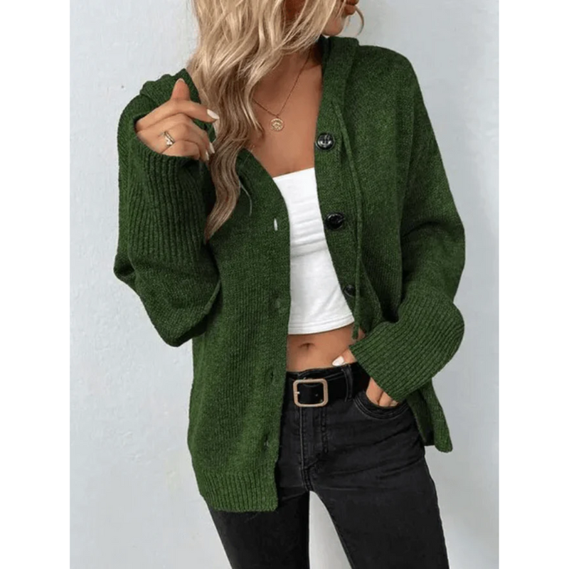 Lässiger Damen-Cardigan Mit Kapuze | Knopfverschluss
