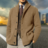 Winterliche Einfarbige Strickjacke Mit Knöpfen Und Tasche Für Herren | Langarm