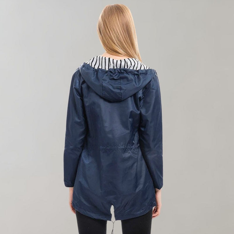 Mittellange Regenjacke Mit Kapuze Für Frauen | Verstellbare Taille