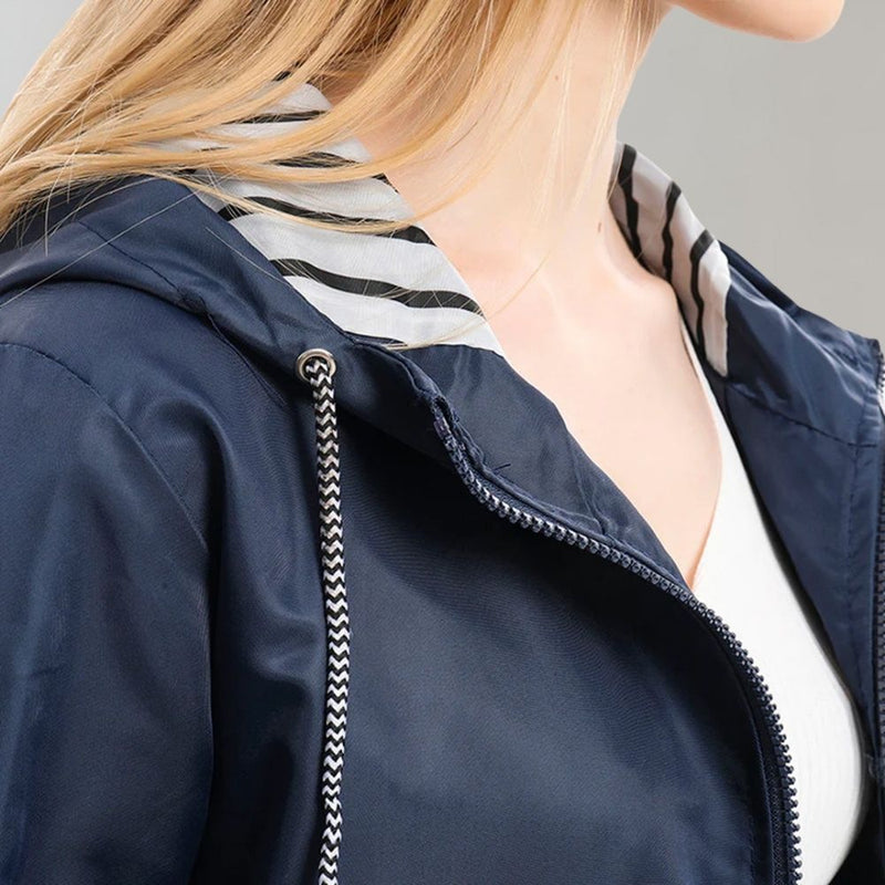 Mittellange Regenjacke Mit Kapuze Für Frauen | Verstellbare Taille