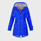 Mittellange Regenjacke Mit Kapuze Für Frauen | Verstellbare Taille