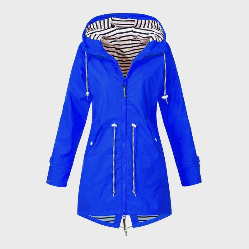 Mittellange Regenjacke Mit Kapuze Für Frauen | Verstellbare Taille