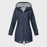 Mittellange Regenjacke Mit Kapuze Für Frauen | Verstellbare Taille