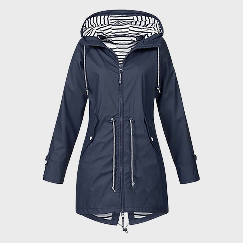Mittellange Regenjacke Mit Kapuze Für Frauen | Verstellbare Taille