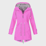 Mittellange Regenjacke Mit Kapuze Für Frauen | Verstellbare Taille