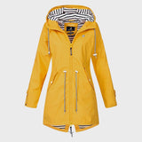 Mittellange Regenjacke Mit Kapuze Für Frauen | Verstellbare Taille