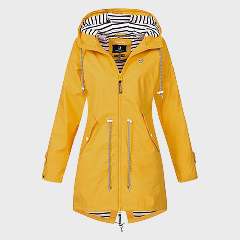 Mittellange Regenjacke Mit Kapuze Für Frauen | Verstellbare Taille