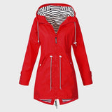 Mittellange Regenjacke Mit Kapuze Für Frauen | Verstellbare Taille