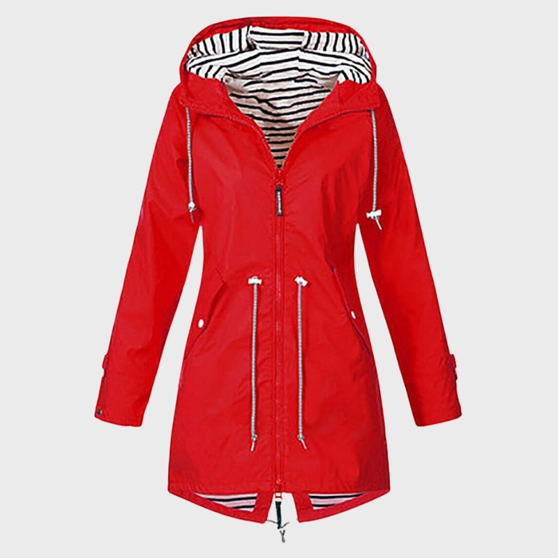 Mittellange Regenjacke Mit Kapuze Für Frauen | Verstellbare Taille