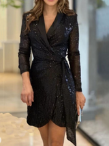 Elly - Pailletten Wickelkleid mit langen Ärmeln