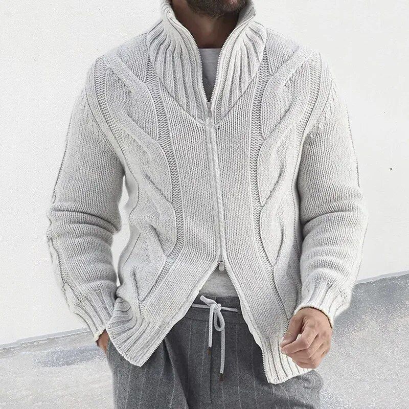Stylische Winter-Strickjacke Mit Rollkragen Und Reißverschluss Für Herren | Lange Ärmel