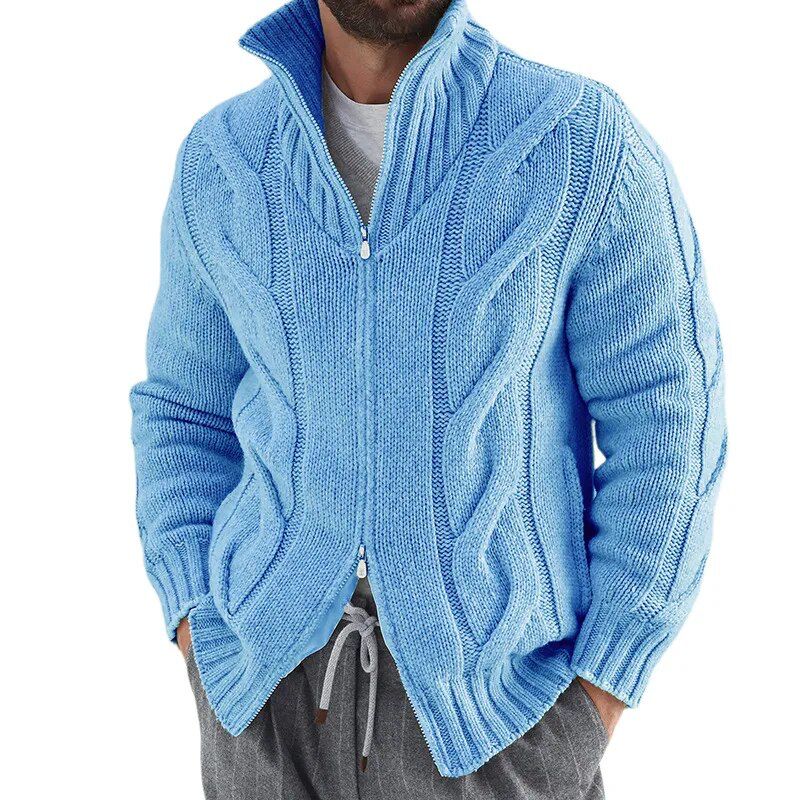 Stylische Winter-Strickjacke Mit Rollkragen Und Reißverschluss Für Herren | Lange Ärmel