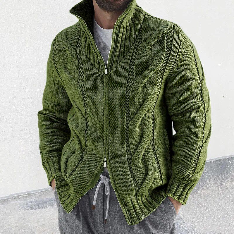 Stylische Winter-Strickjacke Mit Rollkragen Und Reißverschluss Für Herren | Lange Ärmel