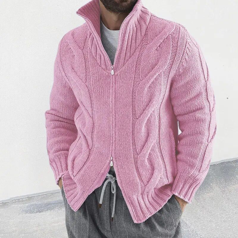 Stylische Winter-Strickjacke Mit Rollkragen Und Reißverschluss Für Herren | Lange Ärmel