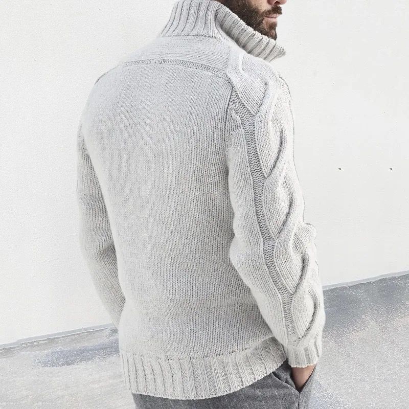Stylische Winter-Strickjacke Mit Rollkragen Und Reißverschluss Für Herren | Lange Ärmel