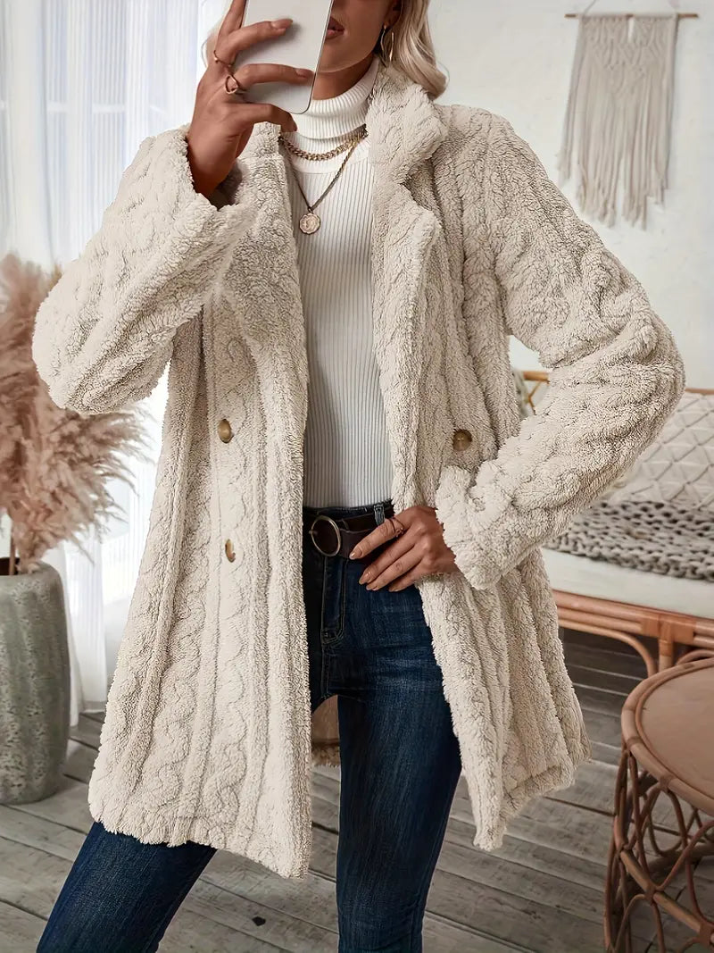Klassischer Langer Strickmantel Mit Revers Für Damen | Winter
