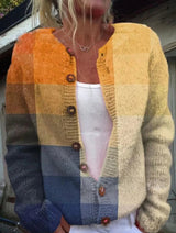 Stylische Damen-Strickjacke Mit Blumendruck | Knopfverschluss