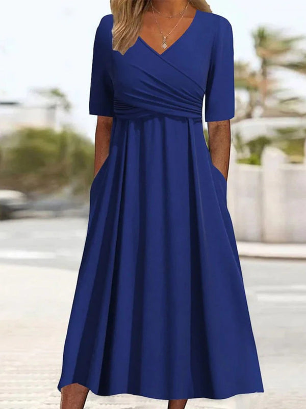 Margaux | Sommerkleid Mit V-ausschnitt Und Tasche Für Damen | Midi