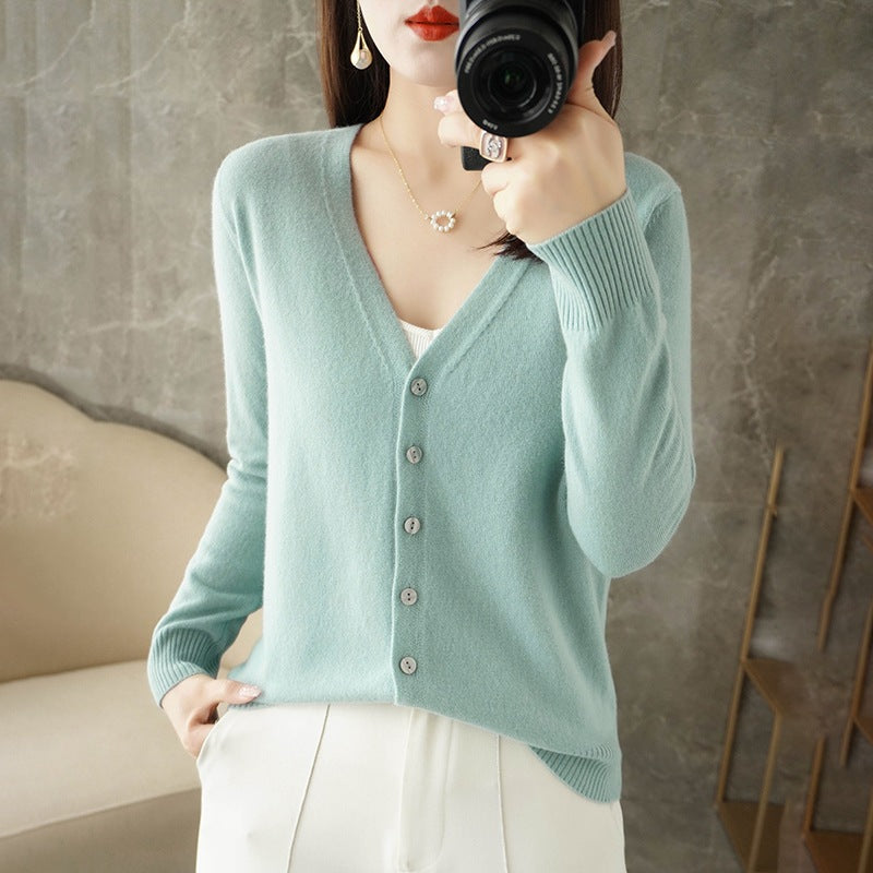 Lässige Strickjacke Mit V-ausschnitt Für Damen | Knopfverschluss