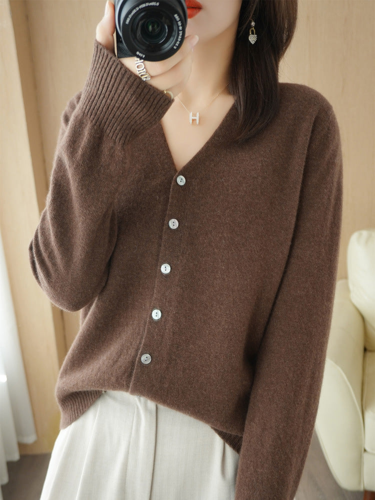 Lässige Strickjacke Mit V-ausschnitt Für Damen | Knopfverschluss