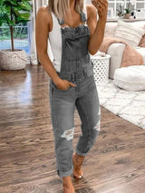 Denim Sommer Latzhose Mit Taschen Für Frauen