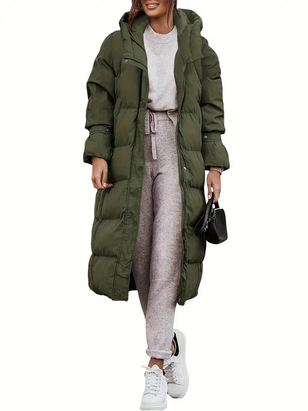Lange Pufferjacke Mit Kapuze Für Damen | Warm