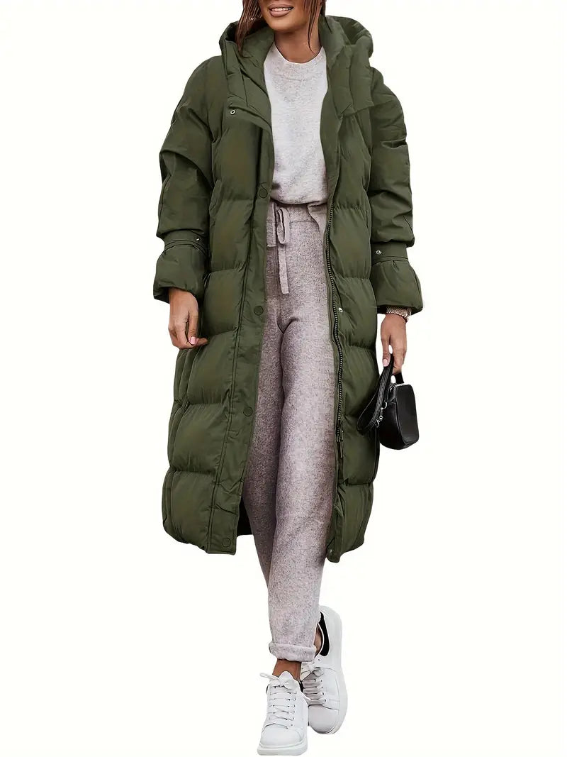 Lange Pufferjacke Mit Kapuze Für Damen | Warm