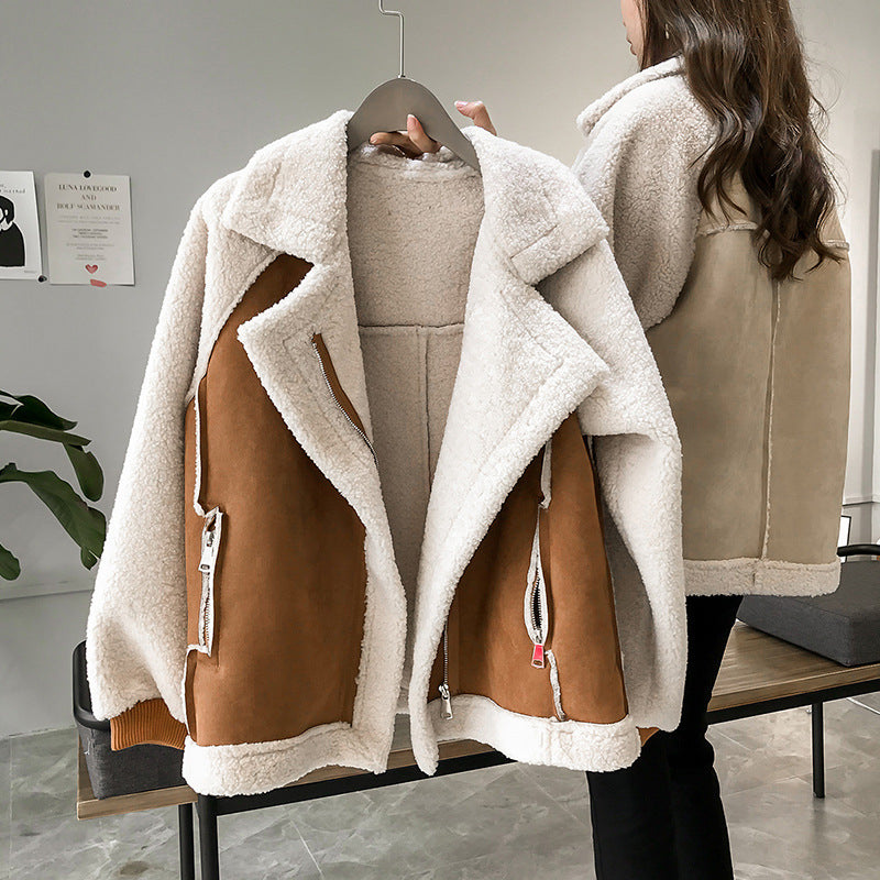 Zweifarbiger Teddymantel Für Frauen | Übergröße