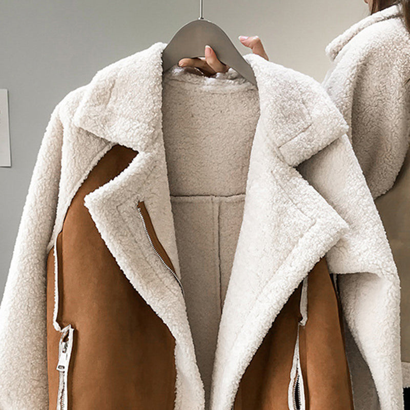 Zweifarbiger Teddymantel Für Frauen | Übergröße